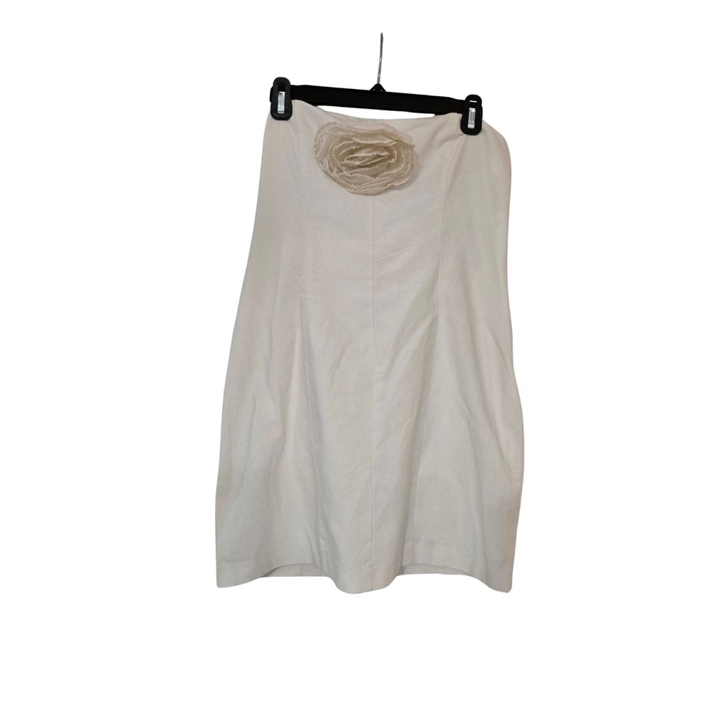 Zara Strapless Linen Blend Mini Dress With Flower Cream Size L EUC - Picture 2 of 9